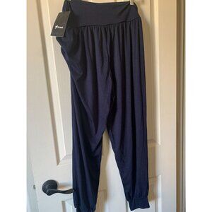 Ficerd Womens Navy Blue Harem Pants With Elastic Waistband & Cuffed Hem - Lightw